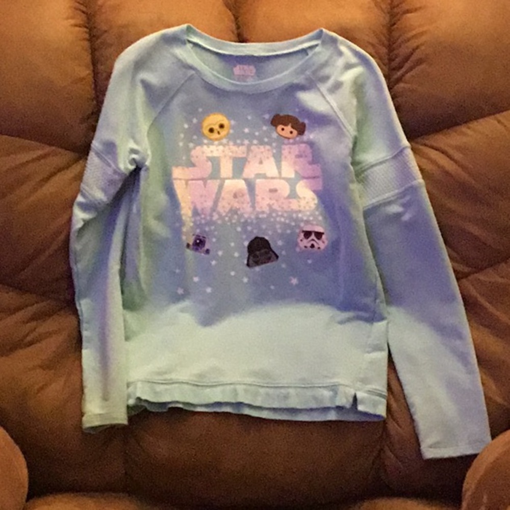 Star Wars Girls Sweatshirt Size XL 14/16 Teal Long-Sleeve Kiddie Characters